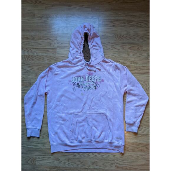 John Deere Pink Pullover Hoodie Size XL Graphic Nothing Runs Like Deere SEE DESC - Picture 1 of 10